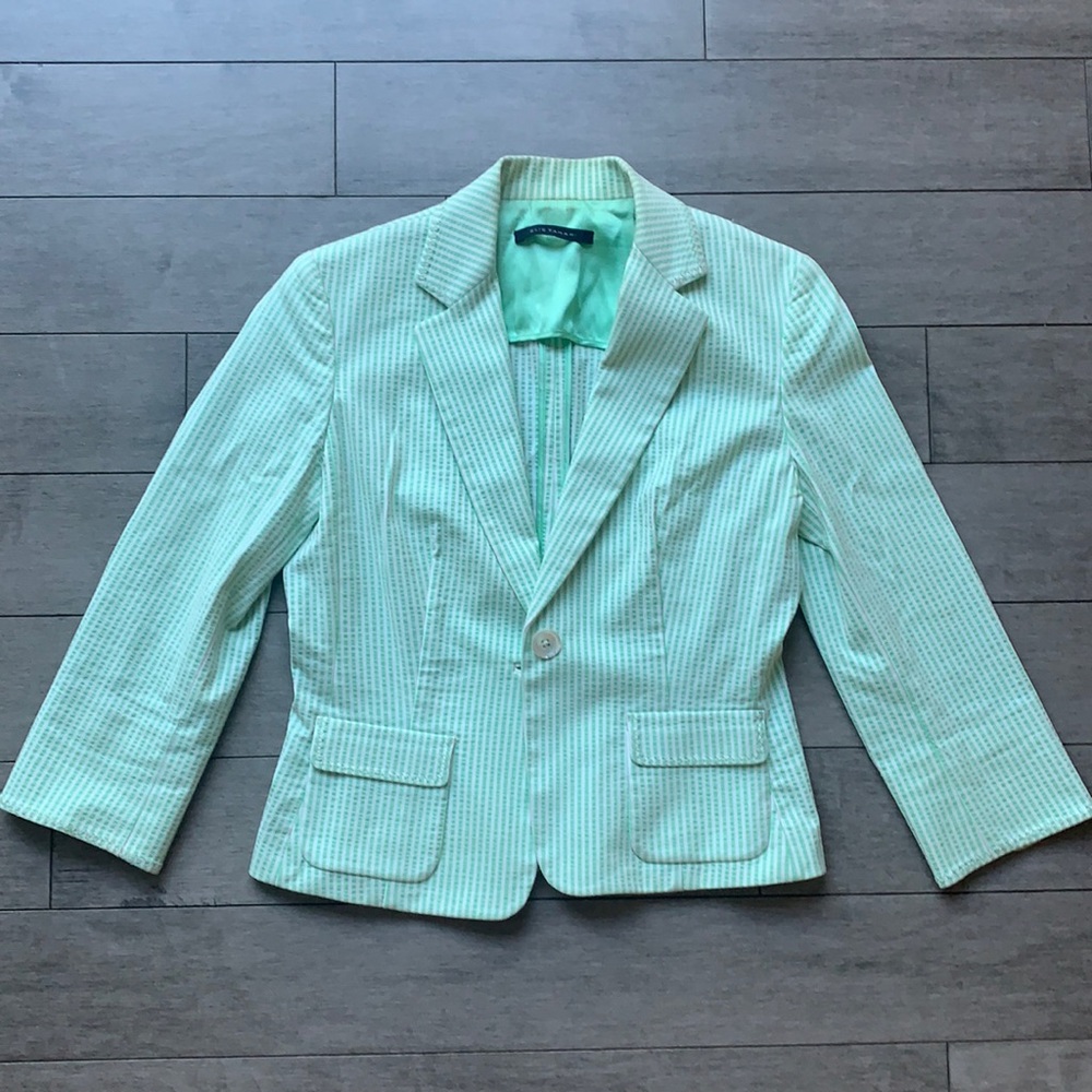 Elie Tahari mint green striped blazer